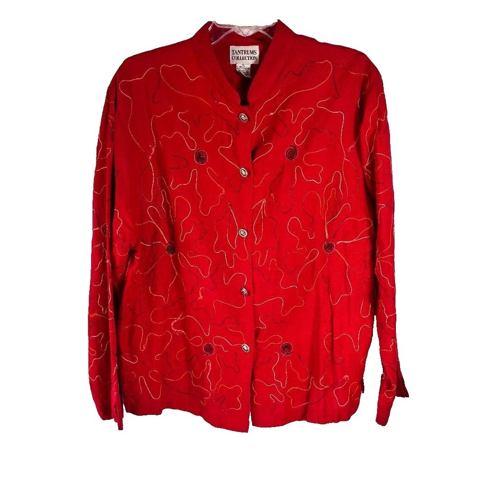 Tantrums Collection Blouse‎ Long sleeve Red 55% Silk Women's Size XL